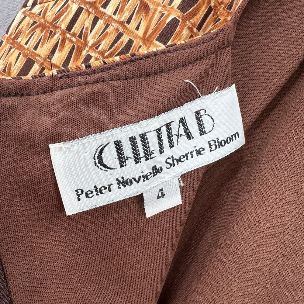 CHETTA B Vintage Dress Womens 4 Tan Brown Cotton Square Neck Sleeveless Sheath - Picture 13 of 16